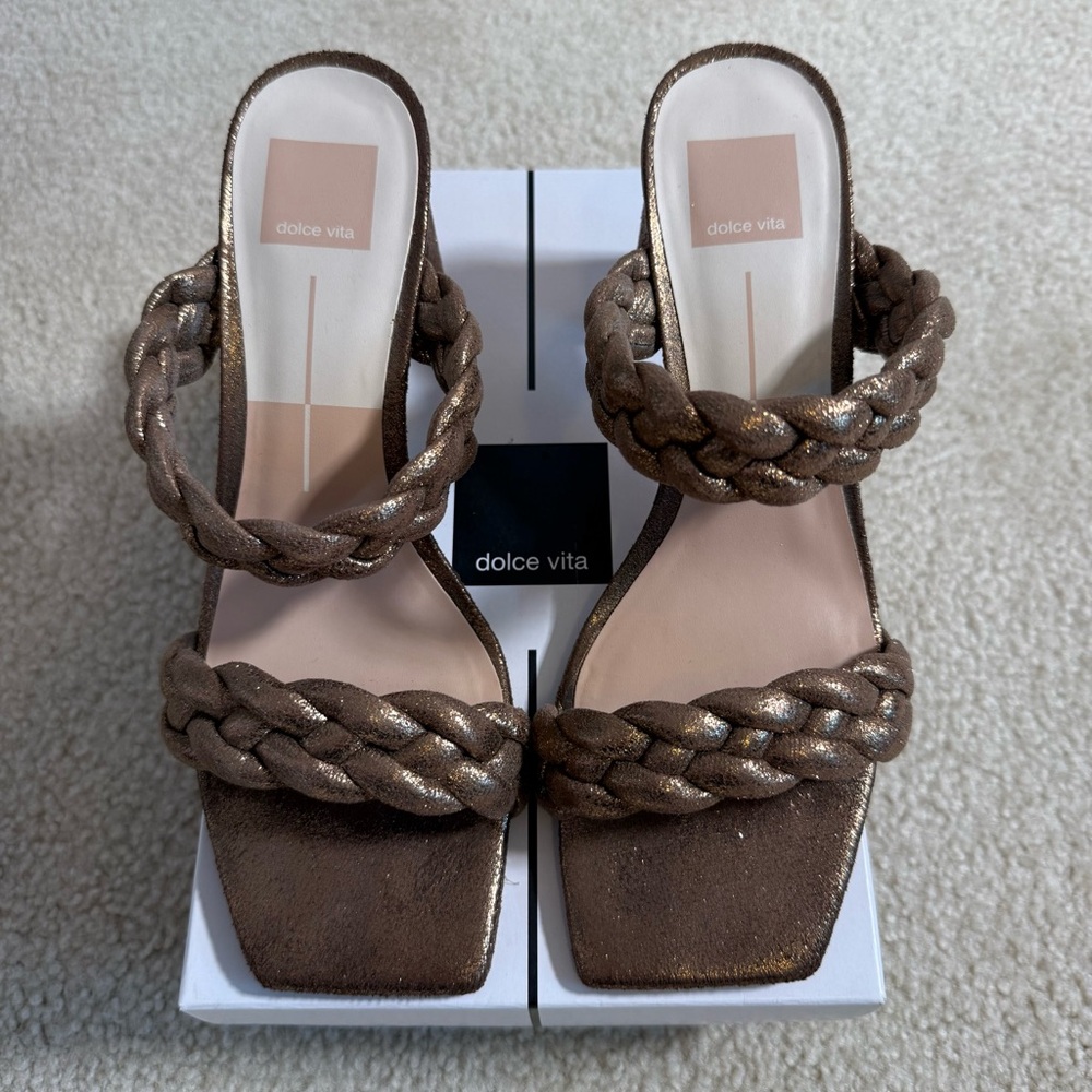 Dolce Vita Metallic Braided Bronze Slide Heels